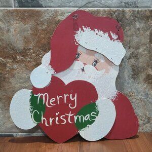 Vintage Wooden Santa Merry Christmas Wall Hanging Decor
